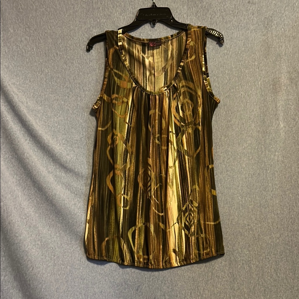 Agenda Gold and Brown Pleated Tank Top size large